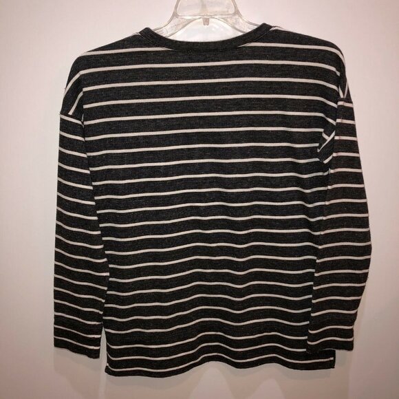 LOFT Outlet Womens Extra Small Gray Striped Round Neck Long Sleeve Shirt Top XS - Picture 6 of 8